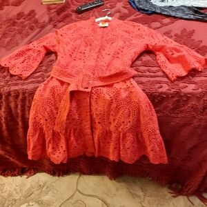 Farm Rio Red Eyelet Mini Dress With Belt Very Cute